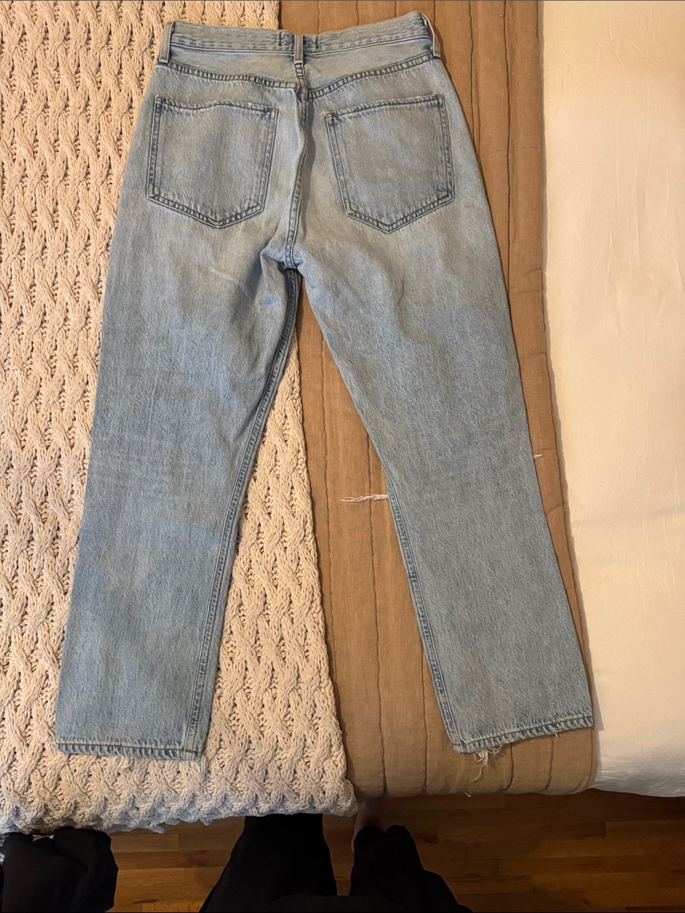 Agolde Riley Light Blue Straight Leg Ripped Jeans - Picture 5 of 7
